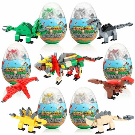 6 Easter Dinosaur Eggs, Dino Eggs with Dinosaurs Building Blocks STEM Dinosaur Toys for Kids Surprise Easter Eggs Easter Basket