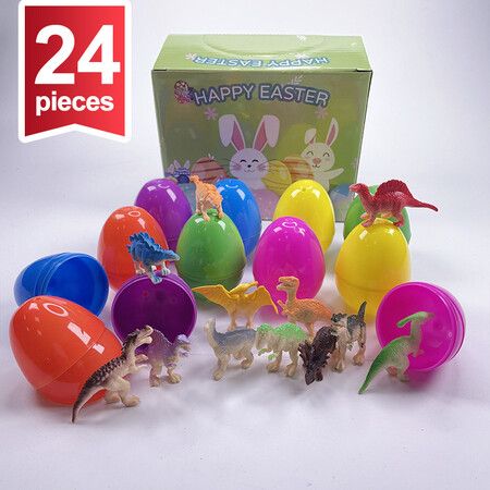 12 Pieces Prefilled Easter Eggs with Dinosaur Figures, Hatch and Grow Dinosaurs, Dinosaur Tattoo and Stamps for Easter Basket Stuffers Party Favors