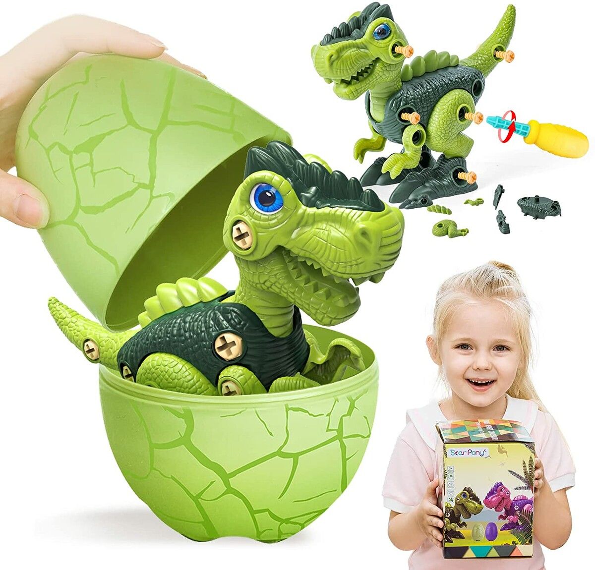 Dinosaur Eggs DIY STEM Building Toys Set for Kids 3-5 5-7, Green T-Rex
