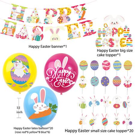 22 Pieces Easter Party Decorations Set, Includes Happy Easter Banner, Happy Easter Big Size cake topper, latex Balloons for Easter Party Supplies