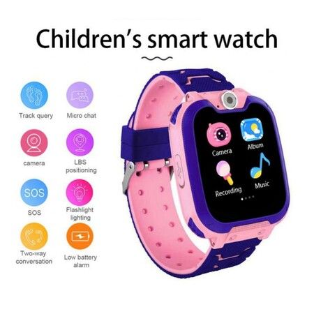 Kids Smart Watches Puzzle Game Music Camera Calculator Support 2G SD Card Phone Call Smart Clock Pink