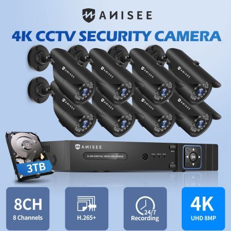 4K IP Security Camera 8ch 5 in 1 Spy Cam Outdoor Home Surveillance System with 3TB Hard Disk