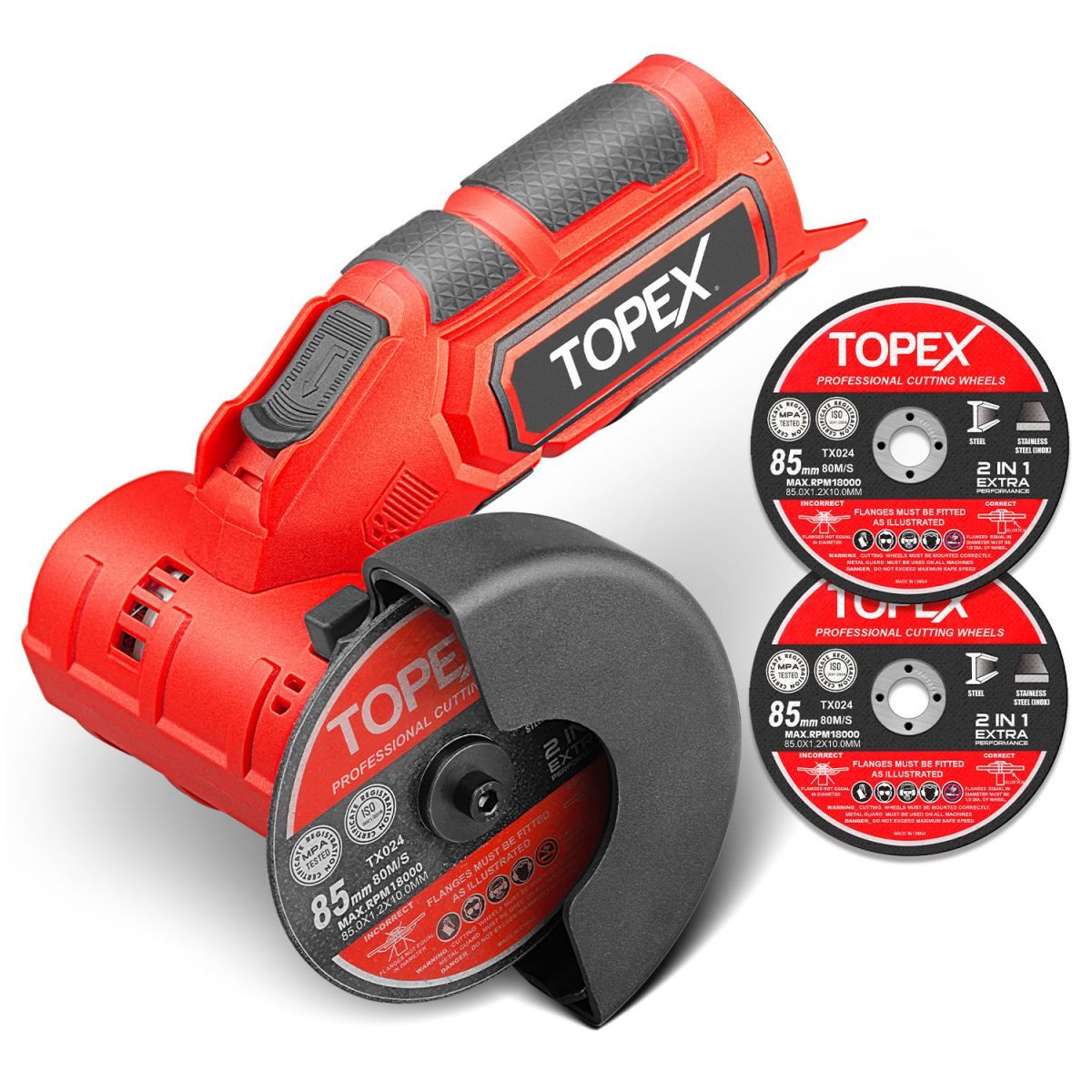 TOPEX 12V Cordless Angle Grinder with 2 Polishing disc,1 Wrench for Metal and Wood??