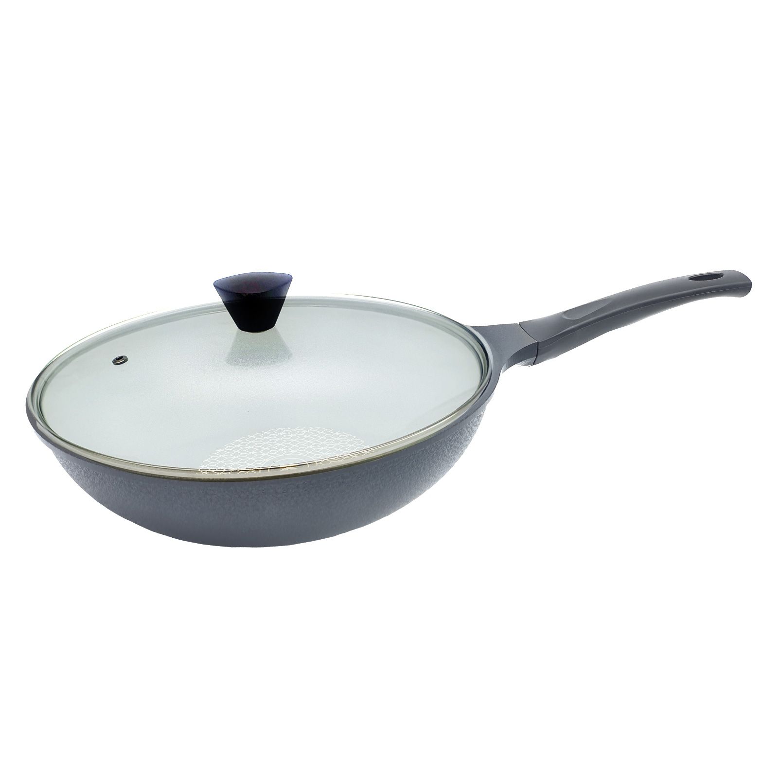 KOMAN Non-Stick Titanium Coating Wok Pan 28cm + Glass Lid