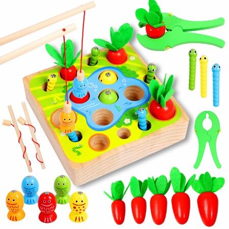 Wooden Sensory Education Puzzle Carrot Harvest Catching Worm Montessori Letters Cognition Preschool Gift