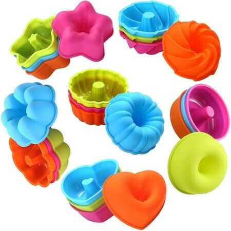 24 Pieces Silicone Donut Cups Non-Stick Muffin Pans Reusable Baking Cups Easy Clean Baking Pans for Oven