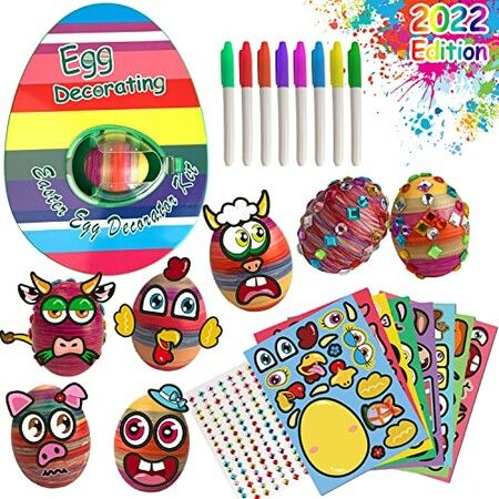 Easter Eggs Music Light Spinner?egg dying kit?egg painting kit,Coloring Kit with plus 10 wooden eggs crystals cartoon stickers