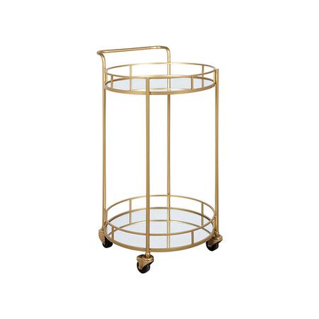 Round Gold Bar Cart Rolling Serving Drinks Metal Trolley Tea Wine ...