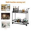 Black Bar Cart Coffee Rolling Trolley Tea Drinks Cocktail Wine Mobile Trolly Glass Shelves Lockable Wheels