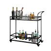 Black Bar Cart Coffee Rolling Trolley Tea Drinks Cocktail Wine Mobile Trolly Glass Shelves Lockable Wheels