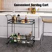 Black Bar Cart Coffee Rolling Trolley Tea Drinks Cocktail Wine Mobile Trolly Glass Shelves Lockable Wheels