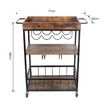 Rolling Bar Cart Mobile Drinks Coffee Tea Serving Trolley Wine Rack Glass Holder Removable Top Tray Brown