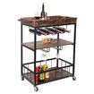 Rolling Bar Cart Mobile Drinks Coffee Tea Serving Trolley Wine Rack Glass Holder Removable Top Tray Brown