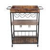 Rolling Bar Cart Mobile Drinks Coffee Tea Serving Trolley Wine Rack Glass Holder Removable Top Tray Brown