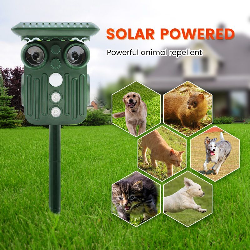 Animal Insect Repellent Solar Rechargeable Ultrasonic Motion Sensor Multifunctional Fox Bird Repellent For Garden Pest Control