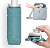 BPA Free Silicone Foldable Travel Water Bottle 20oz Dark Green