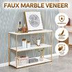 Gold Console Sofa Table End Side Faux Marble Rectangular TV Console Stand Entryway Shelf 3 Tiers Metal Frame