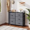 Wide Chest of 5 Drawers Storage Organizer Unit Bedroom Dresser Fabric Grey