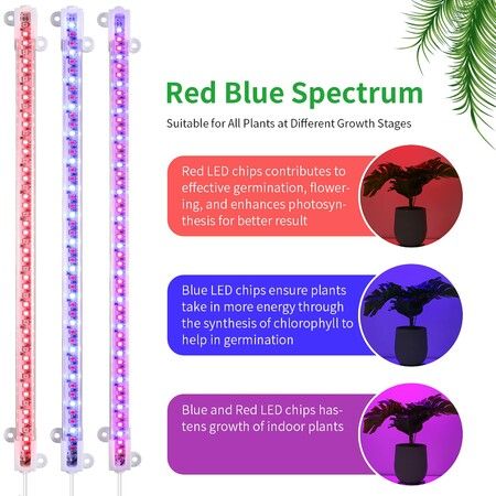 2 Strips Grow Light Four Heads Growing lamp Full Spectrum Dimmable Levels Led Plant Lamp with Red Blue Lights