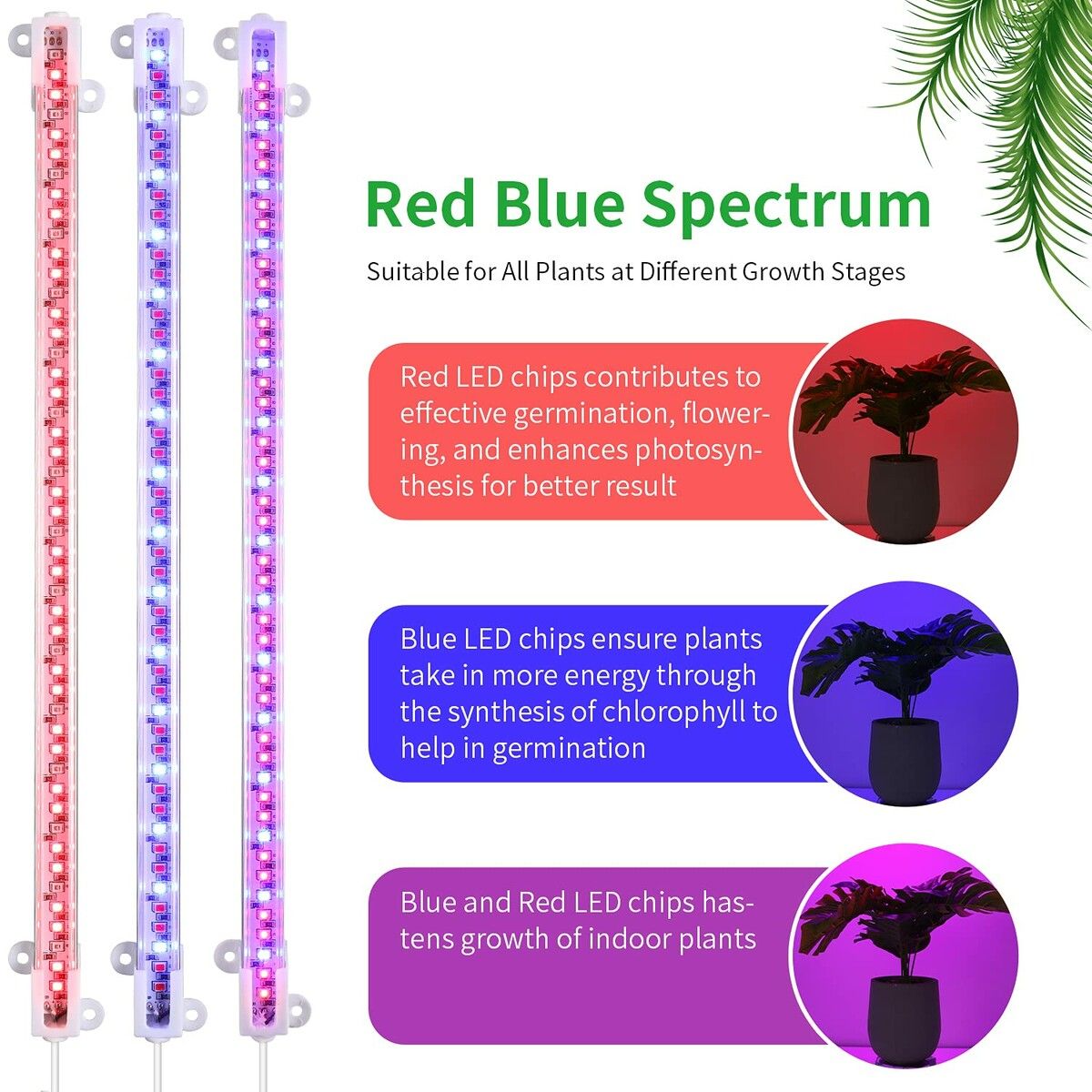 2 Strips Grow Light Four Heads Growing lamp Full Spectrum Dimmable Levels Led  Plant Lamp with Red Blue Lights