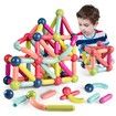 64Pcs Magnetic Balls and Rods Building Sticks Blocks Set Vibrant Colors Different Sizes Educational Stacking STEM Magnet Toys For 3+ ages