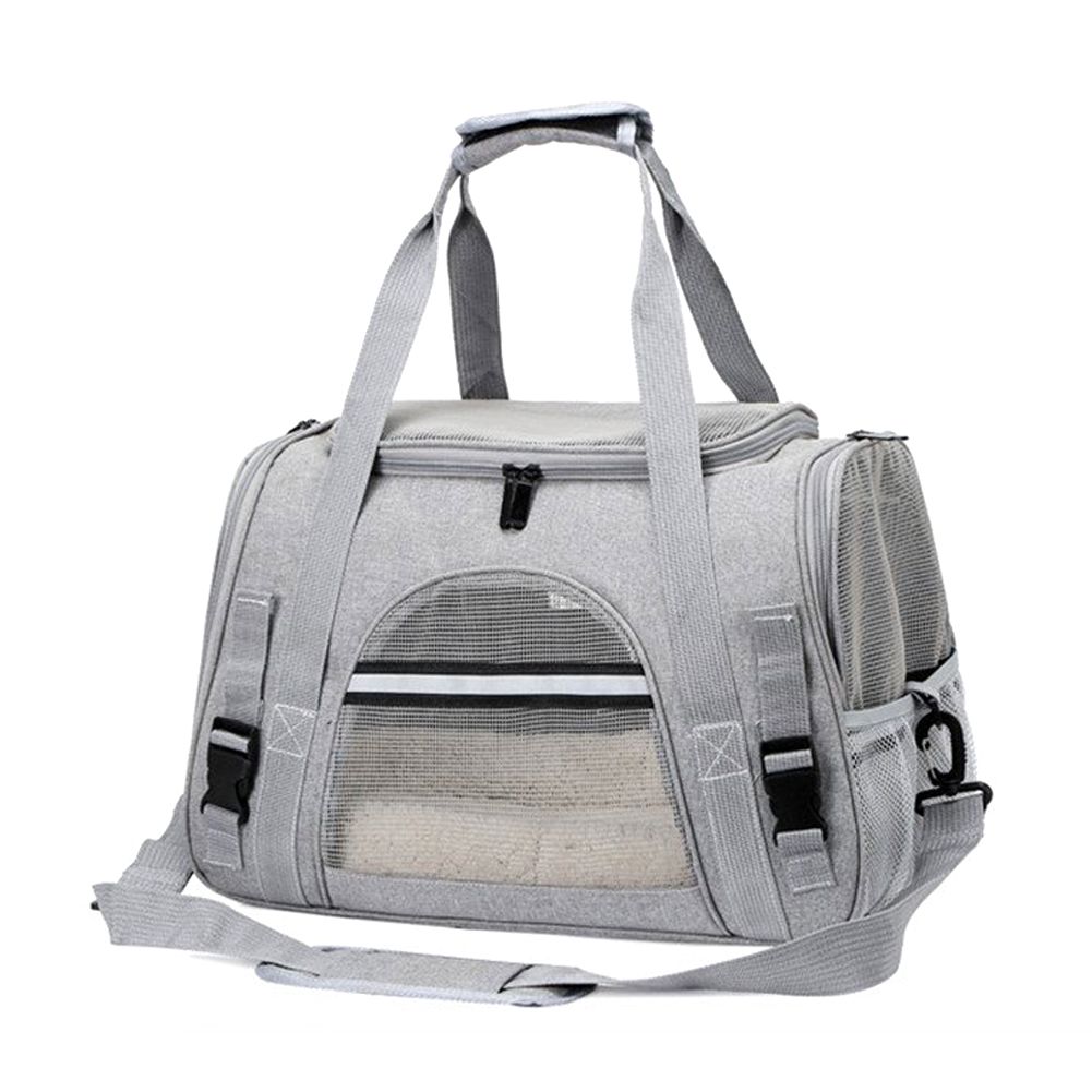 Soft Pet Carriers Portable Breathable Foldable Bag Cat Dog Carrier Bags Outgoing Travel Pets Handbag with Locking Safety Zippers Col Grey