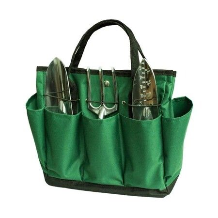Green multifunctional portable garden storage bag with inside and outside pockets tote bag garden supplies