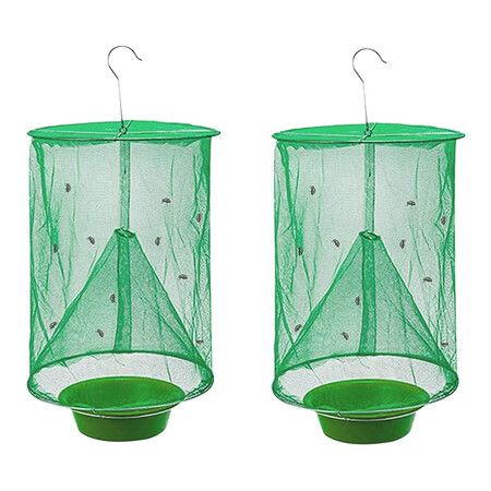 Ranch Fly Trap with Bait Tray, Reusable Fly Trap Fly Catcher Cage for Indoor or Outdoor (2Pack)