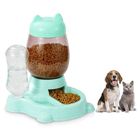 Dog Food Feeder And Water Dispenser 2 in 1 Automatic Cat Feeder for Cat,Dogs,Puppy, Rabbit Pets  (Green)