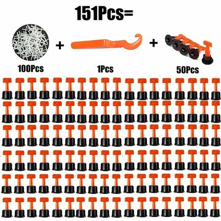 Floor and tile spacers/levelers kit, leveling and spacing system with wedges, spacers and wrench, 151-piece set