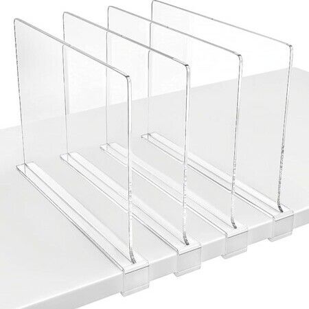 4 Pack Shelf Dividers Closet Shelves for Wood Shelves Cabinets Bedroom Organization and Storage, Clear Acrylic