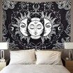 Sun and Moon Tapestry Star Tapestry Psychedelic Tapestry Black and White (130x150cm)