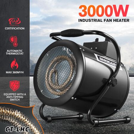 Industrial Fan Heater Electric Portable 2 in 1 Hot Air Blower Carpet Dryer for Warehouse Shed Workshop SAA 3000W