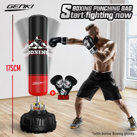 Genki 175CM Boxing Punching Bag Free Standing Heavy Kicking Stand with Two Gloves