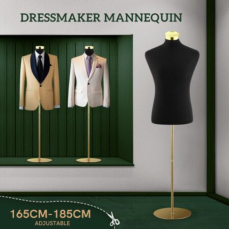 Male Mannequin Torso Dress Form Display Stand Dummy Manikin Dressmakers Metal Base 165-185cm Black