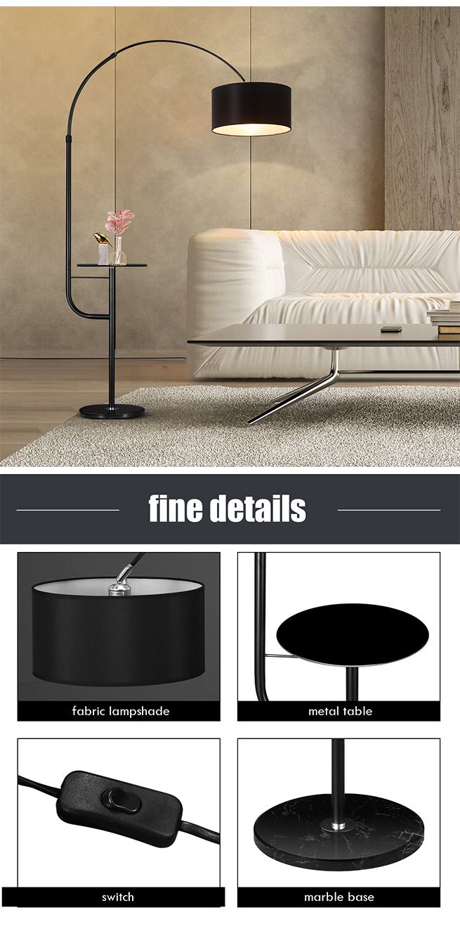 Modern Black LED Floor Lamp Arc Standing Corner Reading Light Adjustable Storage Living Room