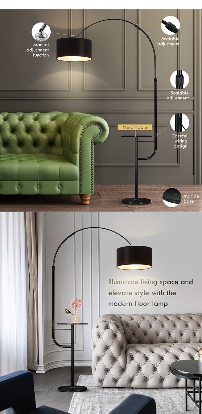 Modern Black LED Floor Lamp Arc Standing Corner Reading Light Adjustable Storage Living Room