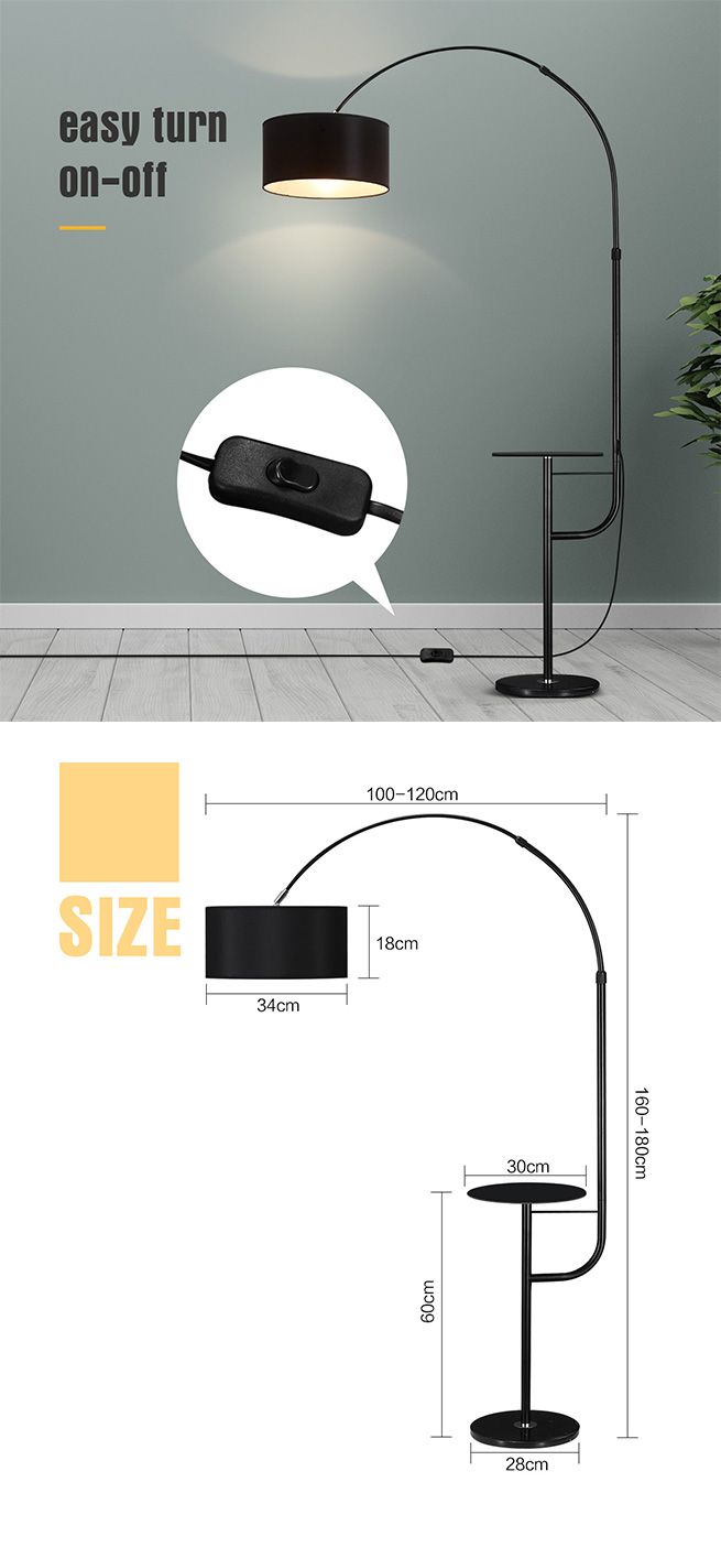 Modern Black LED Floor Lamp Arc Standing Corner Reading Light Adjustable Storage Living Room