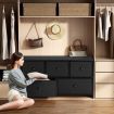 Wide Chest of 5 Drawers Fabric Black Bedroom Dresser Storage Organizer Unit