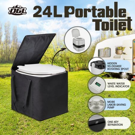 24L Portable Toilet Camping Travel Mobile Porta Potty Grey + storage bag 