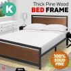 Royal Sleep King Bed Frame Solid Wooden Pine with Iron Metal Frame