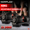 Norflx 48kg Adjustable Dumbbells Home Gym Exercise Equipment Fitness 2x 24kg