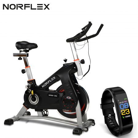 NORFLX Spin Bike Flywheel Commercial Gym Exercise Home Workout Bike Fitness Silver