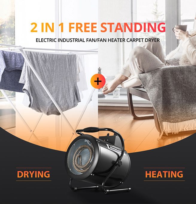 Industrial Fan Heater Electric Portable 2 In 1 Hot Air Blower Carpet ...