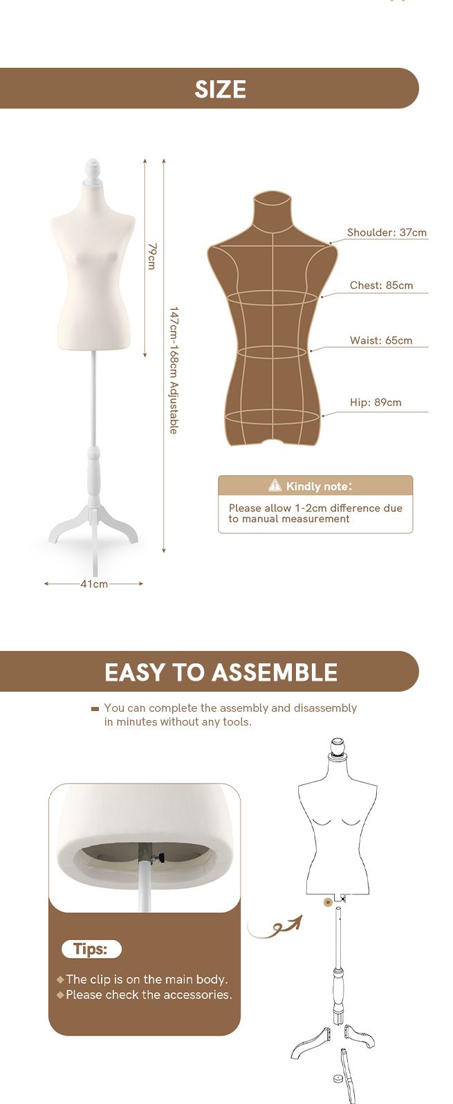 Mannequin Female Manikin Torso Dress Form Display Stand Dressmakers