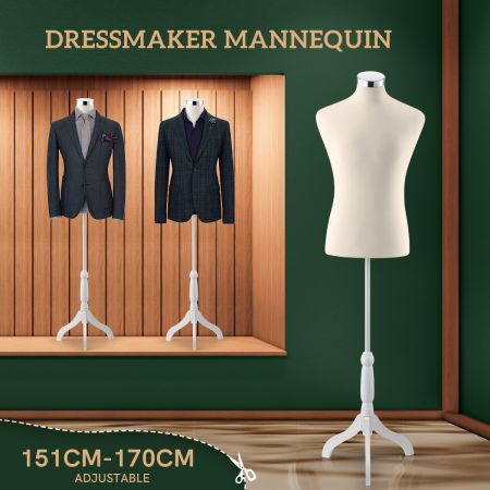 Mannequin Male Dress Form Dressmakers Dummy Torso Manikin Display Stand Tripod Base 151-170cm Skin Tone 