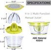 Manual Lemon and Orange Juicer with Built-in Measuring Cup and Grater, 12-Ounce, Green