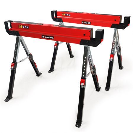 Baumr-AG 2 x Steel Sawhorses, Height Adjustable, 1180kg Capacity, 2x4 Support Arms
