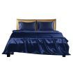 DreamZ Silky Satin Sheets Fitted Flat Bed Sheet Pillowcases Summer King Blue