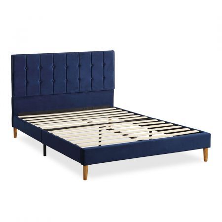 Levede Bed Frame Queen Size Mattress Base Platform Wooden Velevt Headboard Blue